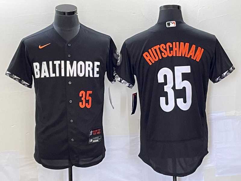 Mens Baltimore Orioles #35 Adley Rutschman Number Black 2023 City Connect Flex Base Stitched Jerseys